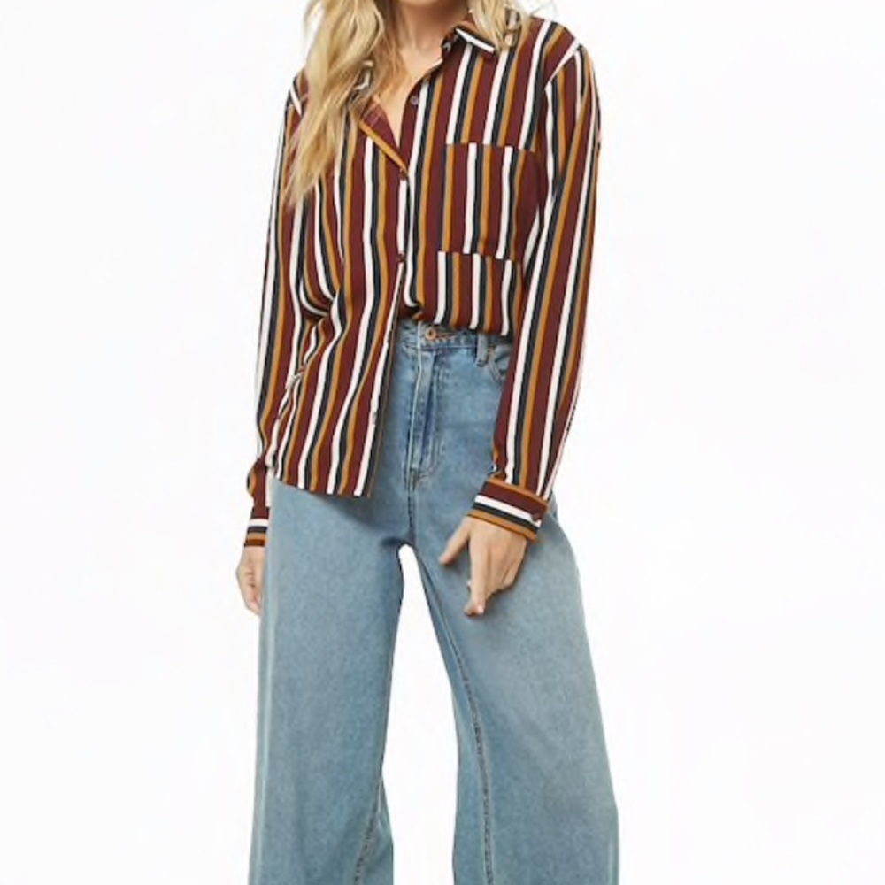 NWT Forever 21 Burgundy Striped Shirt Size M